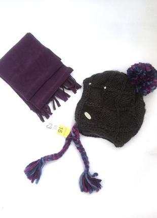 ❄ шапка з м'якої пряжі з вушками і зав'язками + шарф в подарунок #комплект #набір2 фото