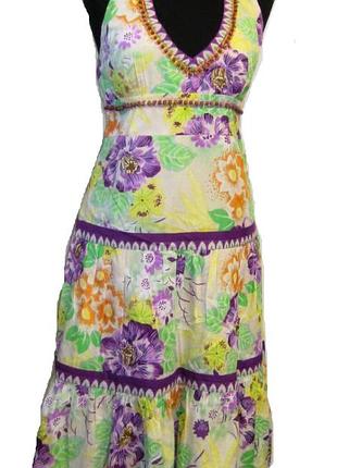 Платье летнее хлопок р 38 цветное зеленое