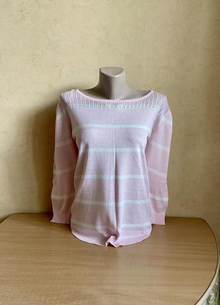 Женский розовый джемпер в &nbsp;белую полоскалку