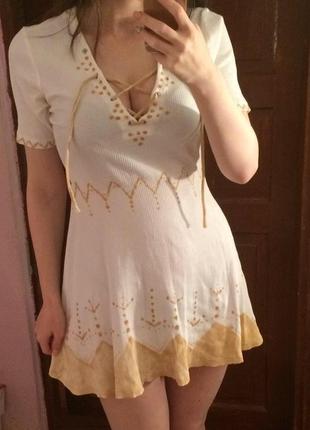 Брендове сукня з бавовни на літо на зав'язках,в рубчик