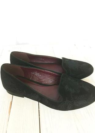 Новые m&s чёрные туфли балетки вышивка замша нубук  низкий каблук низкий ход размер 374 фото