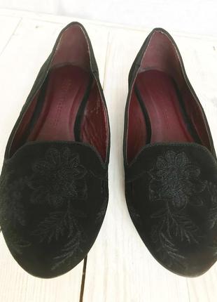Новые m&s чёрные туфли балетки вышивка замша нубук  низкий каблук низкий ход размер 372 фото