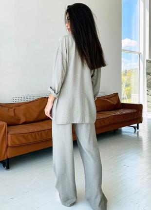 Легкий🌿костюм🥰оверсайз с широкими брюками и рубашкой оливковый 3 цвета