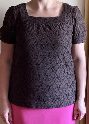 Кружевная блуза на подкладке 100% коттон цвет шоколад р.48