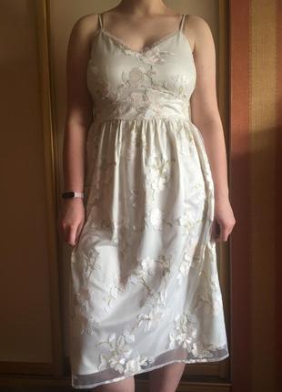 Бесподобное нарядное платье р. uk 16 (50-52) цвет айвори с шикарной вышивкой