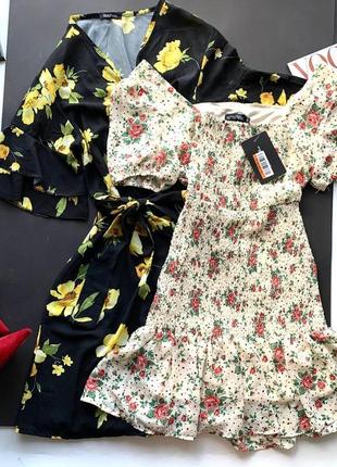 👗бежевое платье миди с цветами крестьяночка/разноцветное платье в цветах с рюшами жатка👗