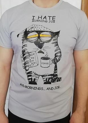 Классная футболка утренний кот люкс качества