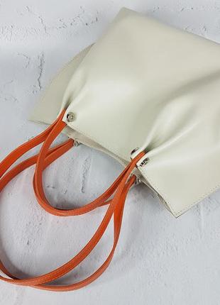 Кожаная женская сумка "криста", натуральная кожа матовая, слоновая кость.5 фото