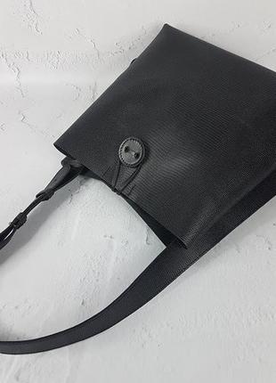 Кожаная женская сумка, натуральная кожа матовая под рептилию, черная4 фото