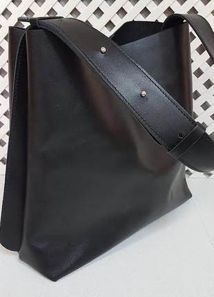 Женская кожаная сумка, натуральная кожа матовая, чёрная.4 фото