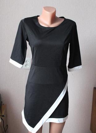 Платье черное atmosphere 34 36 размер нарядное черно белое ассиметричное