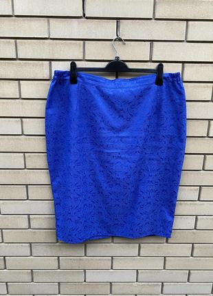 Синяя юбка карандаш с кружевом1 фото