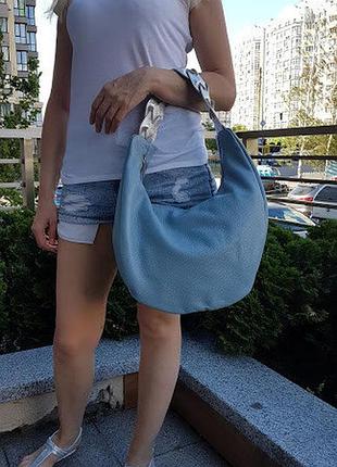 Шкіряна жіноча сумка "азалія", натуральна шкіра флотар, блакитна