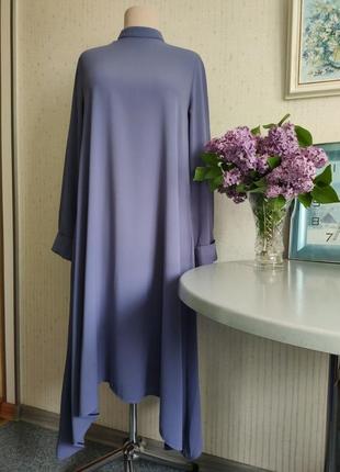 Платье миди сиреневое лиловая ассиметричный низ2 фото