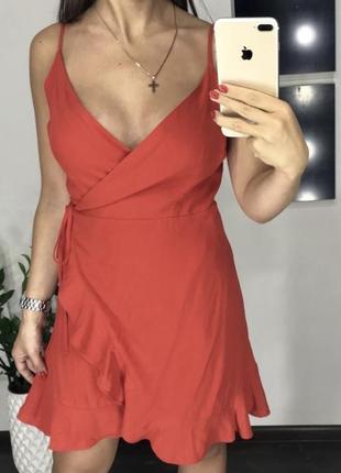 Роскошное красное платье с рюшами на тонких бретельках / красный сарафан3 фото