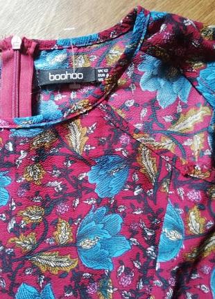 Сукня жіноча плаття волани квіти плаття boohoo ошатне короткий довгий рукав клешь в квіточку бордове виріз