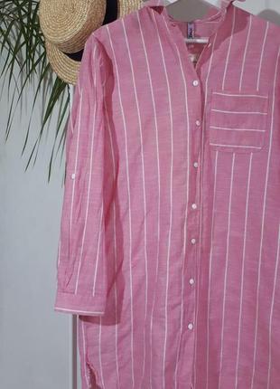 Сукня-сорочка в смужку/сорочка рожева/принт смужка/подовжена сорочка3 фото