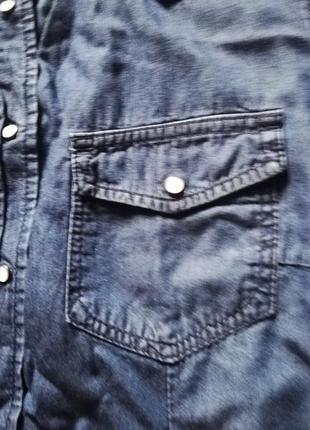 Сорочка сорочка джинс жіноча синя джинсова джинс жіноча довгий рукав синя ґудзики, намистини3 фото