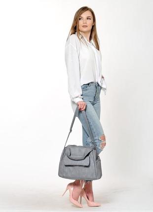 Жіноча спортивна сумка, шопер, ручна поклажа / світло-сірий нубук6 фото