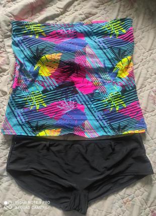 Очень яркий и стильный купальник танкини : майка и плавки в бассейн пляж