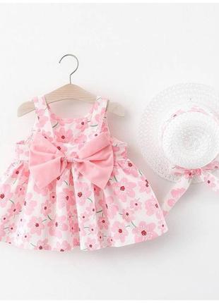 Летний комплект платье + шляпка розовый 1226
