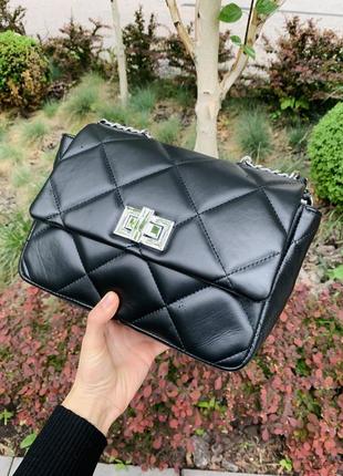 Кожаная женская сумка чёрная классическая базовая модель. италия1 фото