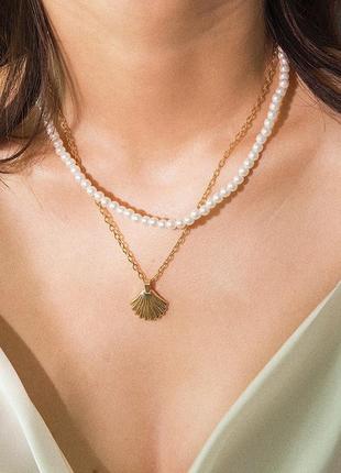 Підвіска перлова чокер з черепашкою