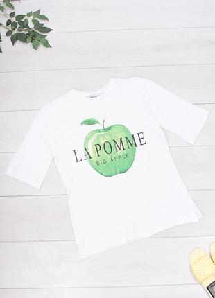 Стильна біла футболка з малюнком і написом оверсайз великий розмір батал