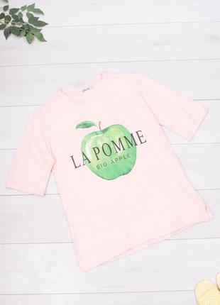 Стильная розовая пудра футболка с рисунком надписью оверсайз большой размер батал1 фото