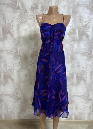 Фиолетовое шёлковое миди платье,тонкие бретельки,натуральный шёлк(019)2 фото