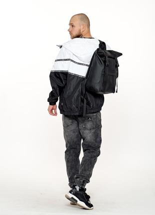 Качественный мужской черный рюкзак ролл топ для для путешествий с ноутбуком экокожа6 фото