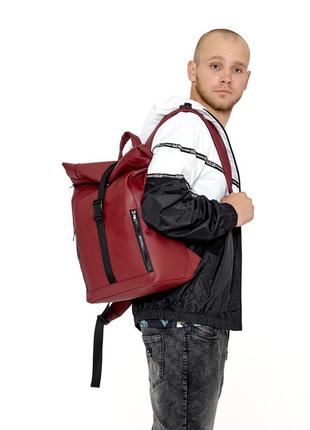 Качественный бордовый мужской рюкзак ролл топ для для путешествий с ноутбуком2 фото