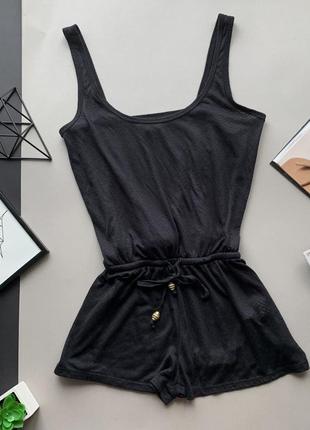 👗симпатичный чёрный полупрозрачный комбинезон с шортами/чёрный лёгкий комбез с резинкой👗