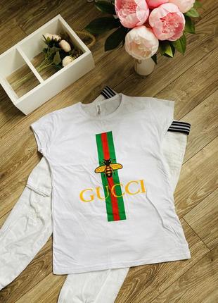 Біла футболка в стилі gucci