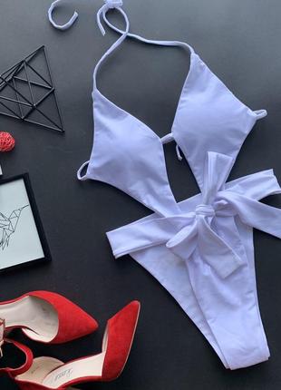 👙соблазнительный сдельный белый купальник с бантом/купальник с открытой спиной и декольте👙