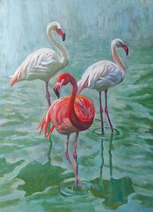 Картина маслом живопись фламинго