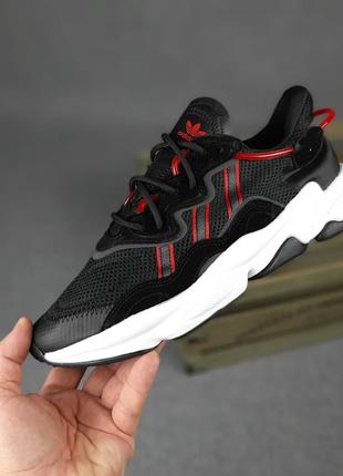 Чоловічі кросівки adidas ozweego чорні з червоним / чоловічі кросівки