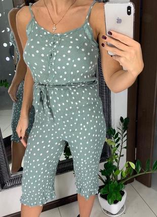 👗фантастический зелёный брючный комбез brave soul/зелёный ромпер в горошек👗