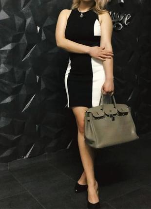 Zara black & white faux leather bodycon dress