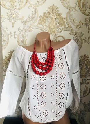 Шикарная блуза ришелье блузка белая прошва выбитая вышитая модная стильная4 фото