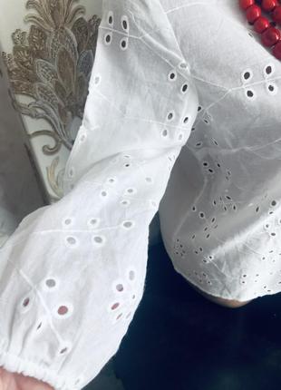 Шикарна біла блуза блузка прошва модна вибита вишита шиття прошва3 фото