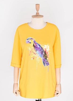 Стильная желтая футболка с рисунком принтом оверсайз большой размер батал туника