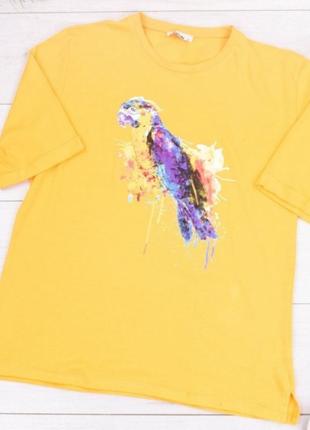 Стильная желтая футболка с рисунком принтом оверсайз большой размер батал туника3 фото