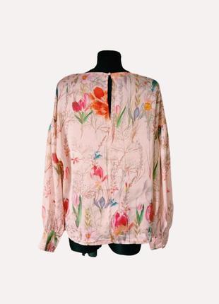 Пудровая розовая блуза блузка в цветочный принт пышные рукава ellos р.50-547 фото