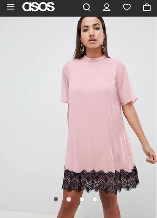 Пудровое плиссированное платье asos размер 12