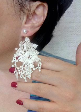 Кружевные серьги кружево белые черные