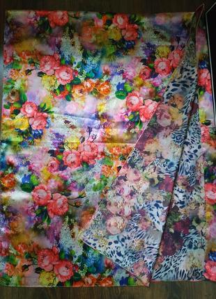 Шелковый двусторонний шарф палантин платок шаль яркий 100 % атласный шелк англия новый8 фото