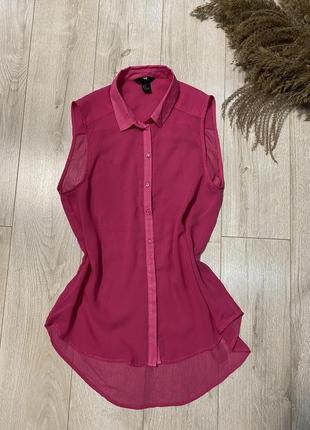 H&m 🌺актуальная полупрозрачная блуза в актуальный яркий розовый цвет 💕1 фото