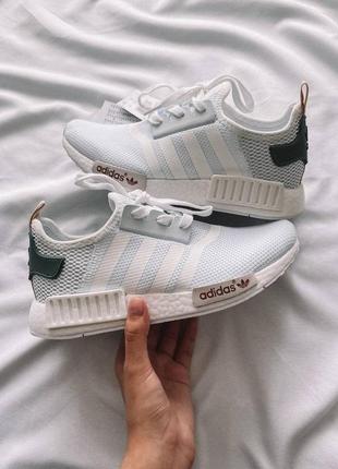 Кросівки adidas nmd white/green жіночі з повним комплектом!