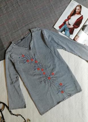 Джинсовая блуза с вышивкой рубашка с вышивкой3 фото